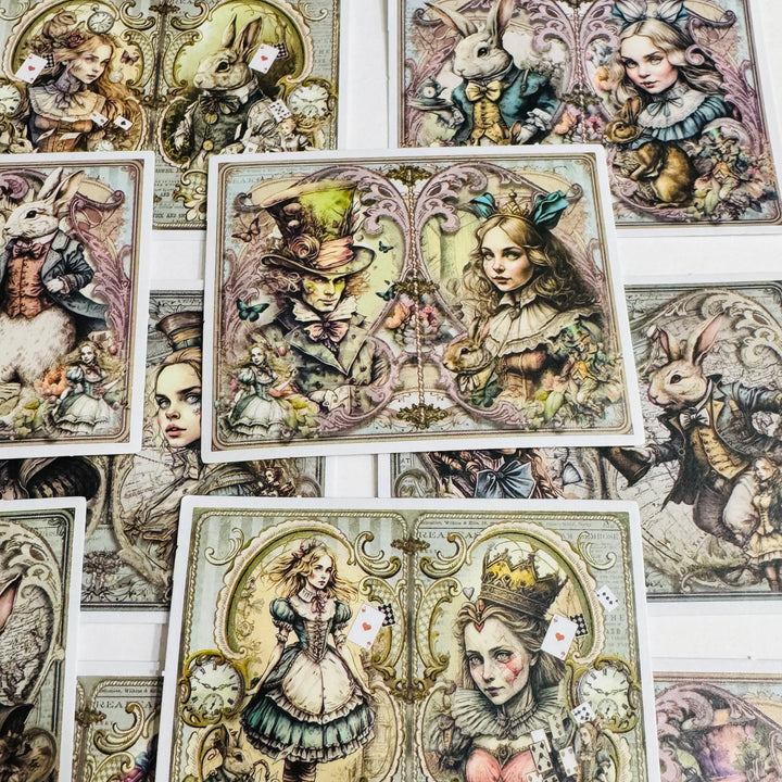 STEAMPUNK WONDERING ALICE Peelable Stickers  ~ 30 Pieces ~ 2 x 2.75 Inches Each