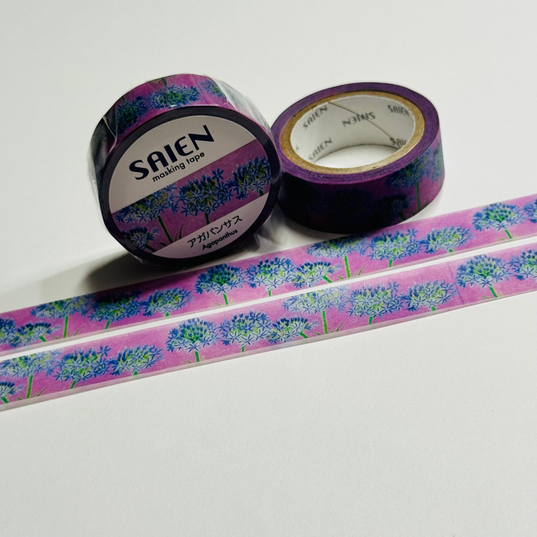 VIOLET AFRICAN LILIES AGAPANTHUS Floral Saien Masking Washi Tape ~ 1 Roll ~ 15mm x 7m (23 Feet)