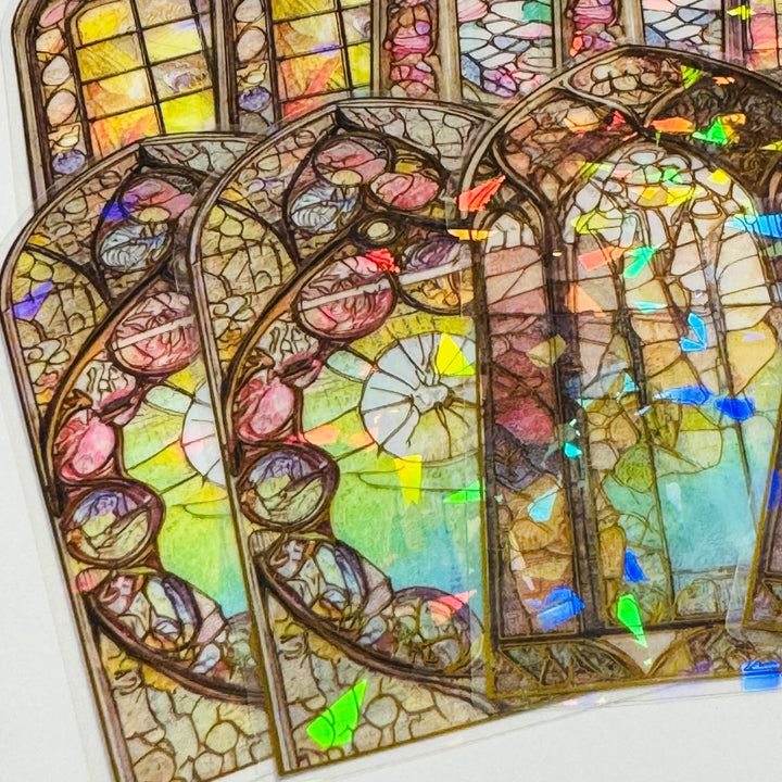 CATHEDRAL GILDED FLOWERS STAINED Glass Windows Gold Foil Peelable Stickers ~ 10 Large Stickers ~ 60-120mm