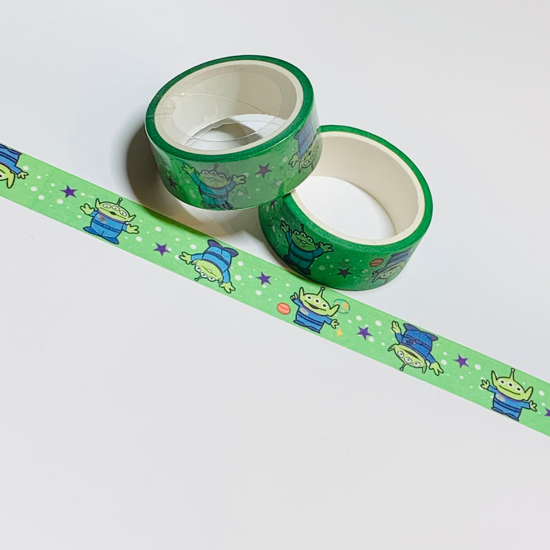 BABY TOY ALIENS On Green Washi Tape ~ 1 Roll ~ 15mm x 5m (16 Feet)