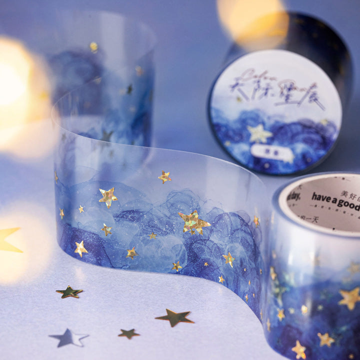 Watercolor Gold Stamping PET Decorative Tape Color Paradise Series Abstract Starry Sky Washi Tape For DIY Journaling Scrapbooking
