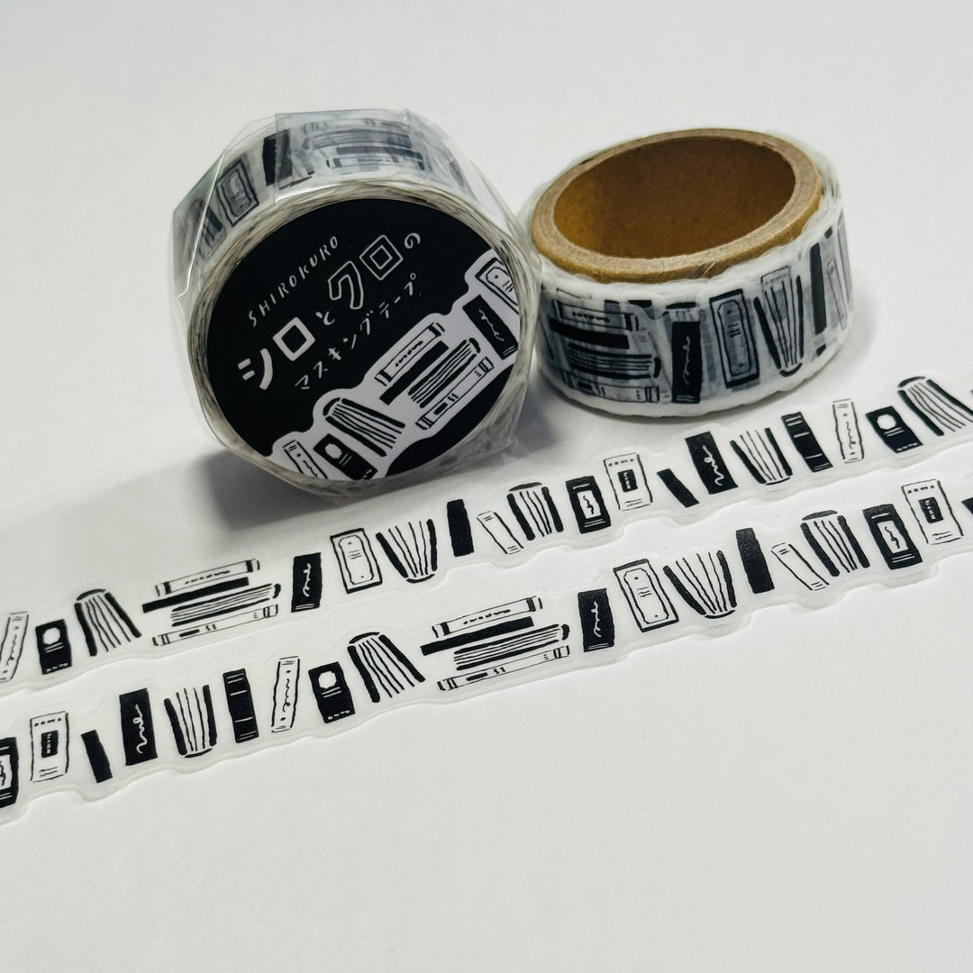 MONOCHROMATIC BLACK & WHITE Bookshelf Washi Tape Designed By Mind Wave ~ 1 Roll ~ 18mm x 5m (16 Feet)