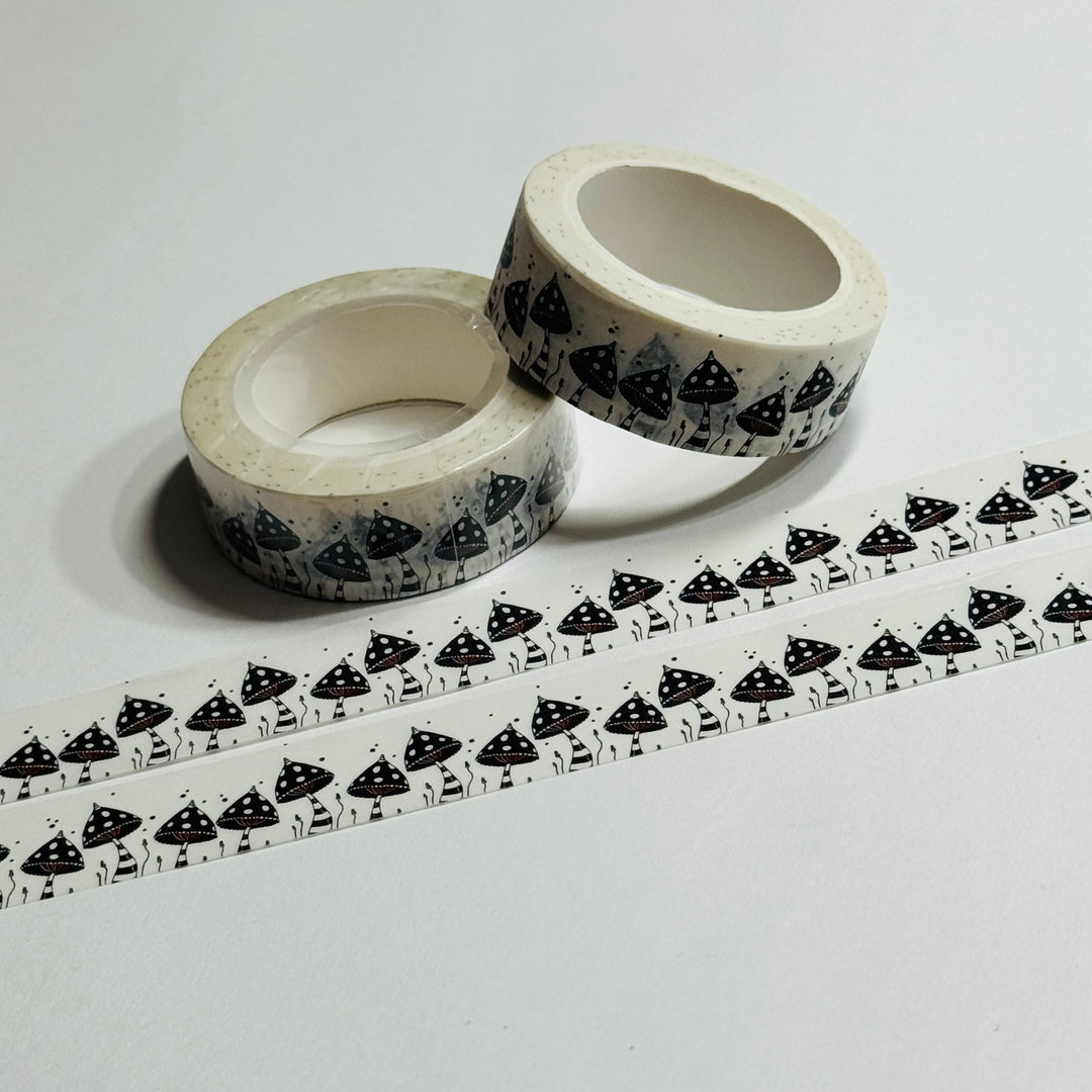 WONKY MUSHROOMS In BLACK & WHITE TIGHTS Washi Tape ~ 1 Roll ~ 15mm x 10m (33 Feet)