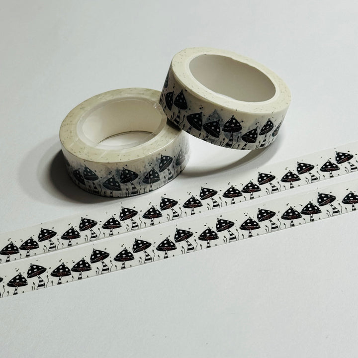 WONKY MUSHROOMS In BLACK & WHITE TIGHTS Washi Tape ~ 1 Roll ~ 15mm x 10m (33 Feet)