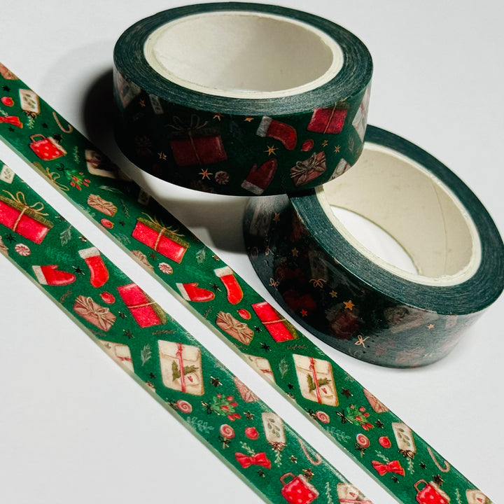 CHRISTMAS GIFT EXCHANGE Gold Foil Washi Tape ~ 1 Roll ~ 15mm x 10m (33 Feet)