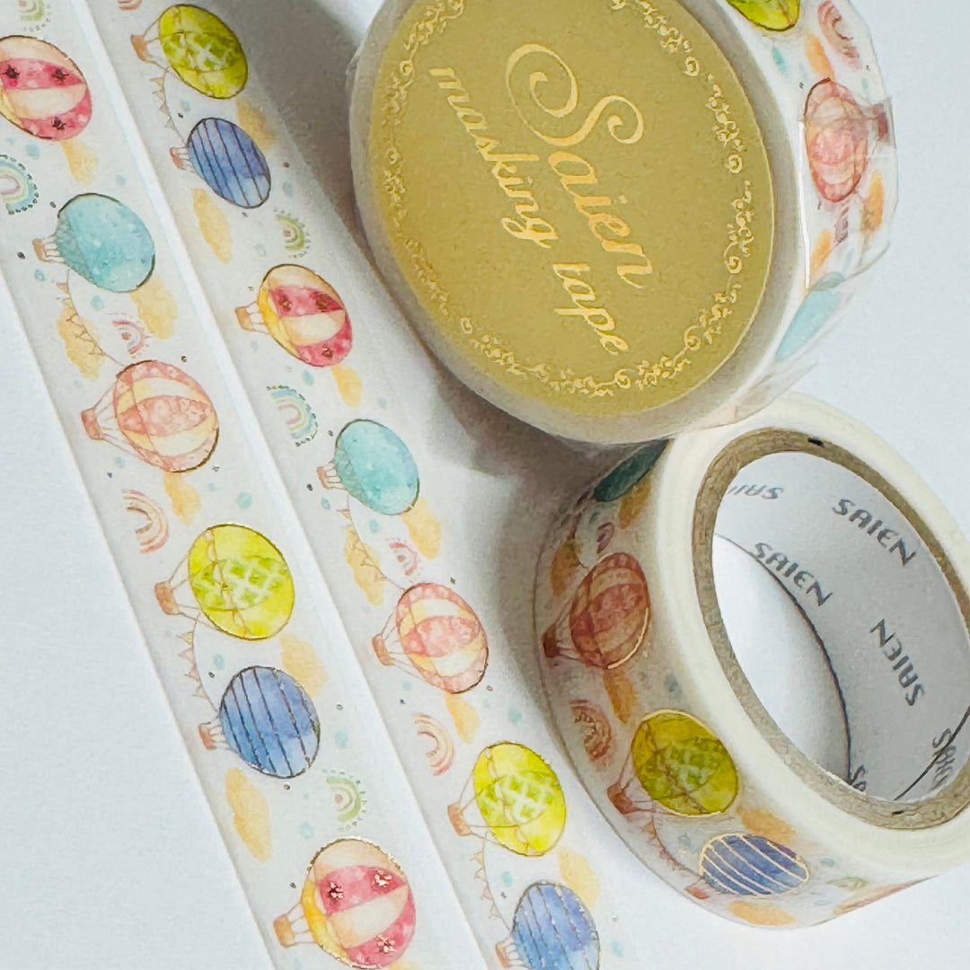 HOT AIR BALLOON RIDE Gold Foil Saien Masking Washi Tape ~ 1 Roll ~ 15mm x 7m (23 Feet)