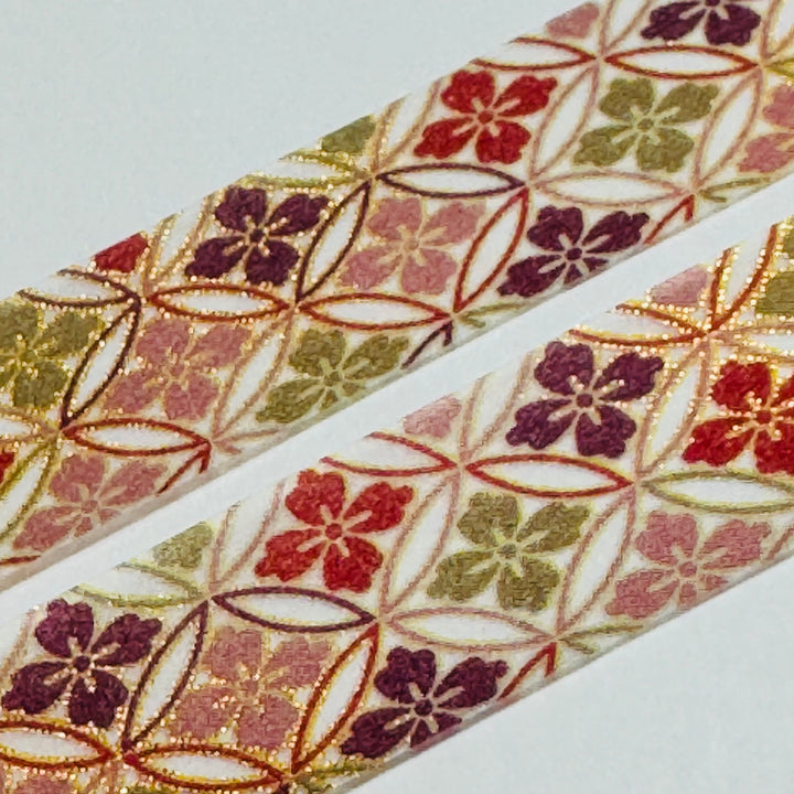 GORGEOUS FALL FLORAL KIMONO In Gold Foil Saien Masking Washi Tape ~ 1 Roll ~ 15mm x 7m (23 Feet)