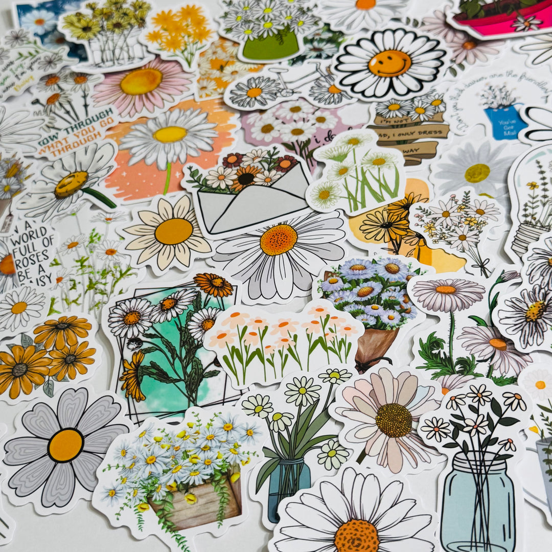 STORIES Of DAISIES Floral Peelable Stickers  ~ 50 Pieces ~ Each Sticker is Approximately 30-50mm