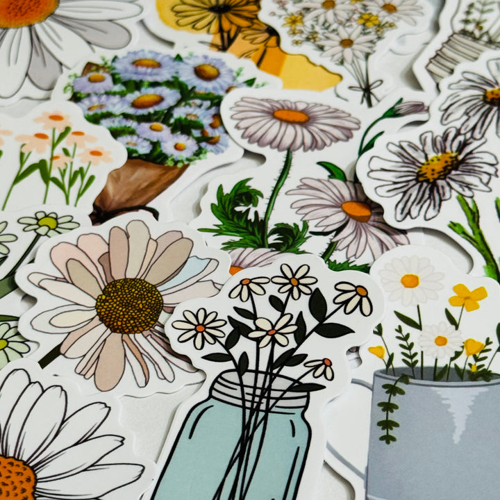 STORIES Of DAISIES Floral Peelable Stickers  ~ 50 Pieces ~ Each Sticker is Approximately 30-50mm