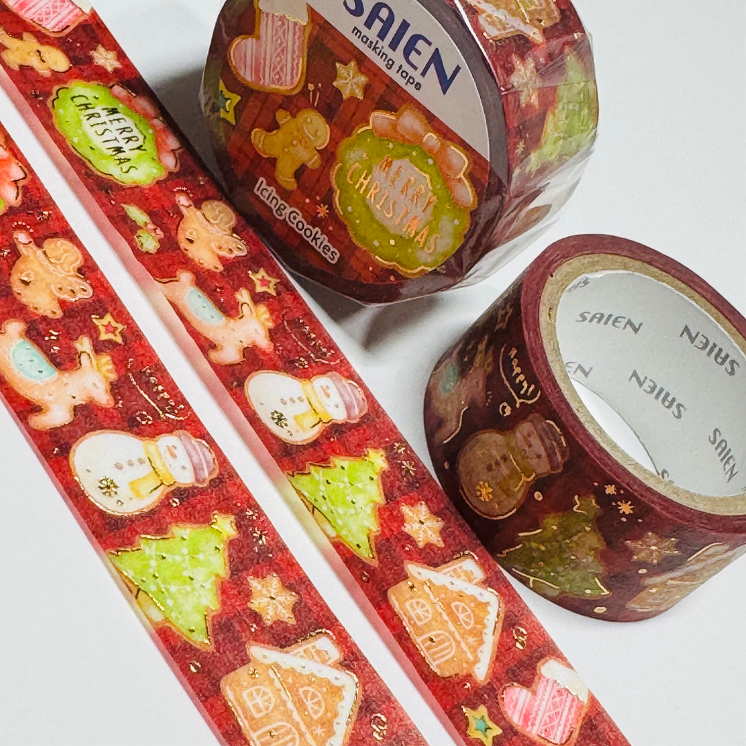 DECORATED CUT-OUT COOKIES  Christmas Saien Gold Foil Masking Washi Tape ~ 1 Roll ~ 20mm x 5m (16 Feet)