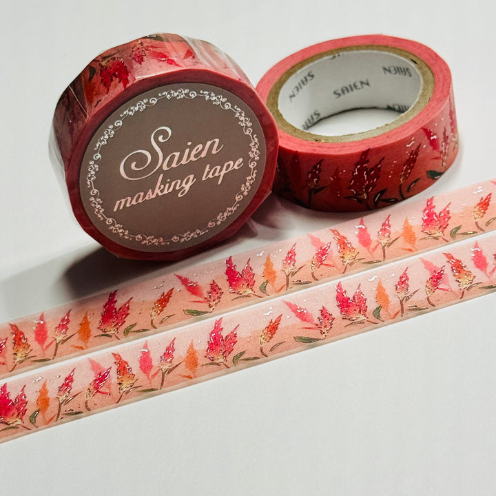 SILVER CANDLE COCKSCOMB Saien Foil Masking Washi Tape ~ 1 Roll ~ 15mm x 7m (23 Feet)