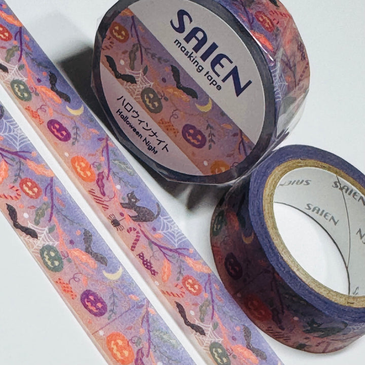 SPOOKY HALLOWEEN NIGHT Saien Masking Washi Tape ~ 1 Roll ~ 15mm x 10m (33 Feet)