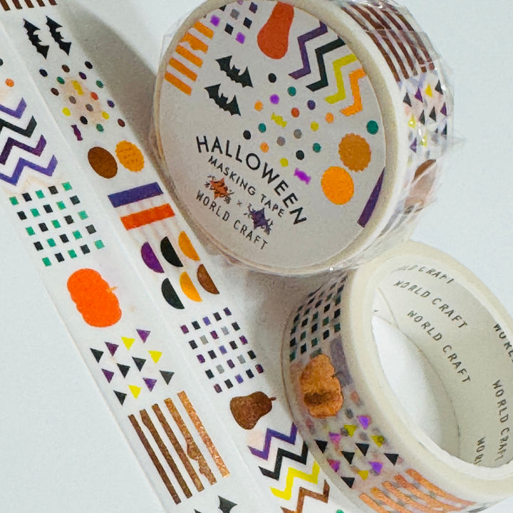 HALLOWEEN SHAPES & SQUIGGLES Foiled Saien Masking Washi Tape ~ 1 Roll ~ 15mm x 5m (Feet)