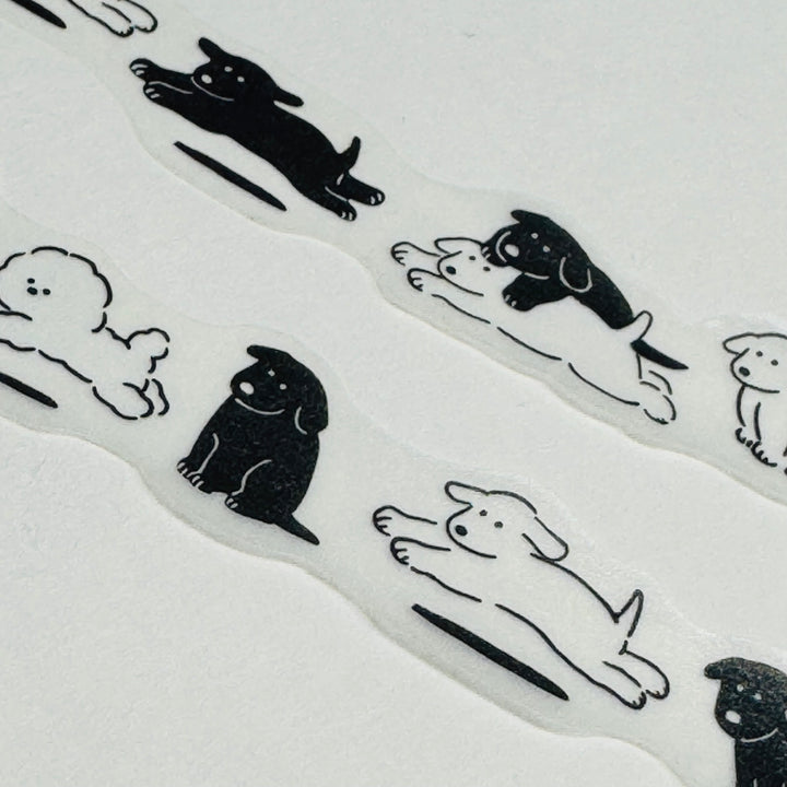 PUPPY DOG SILHOUETTES In Black & White Washi Tape Designed by Mind Wave ~ 1 Roll ~ 18mm x 5m (16 Feet)