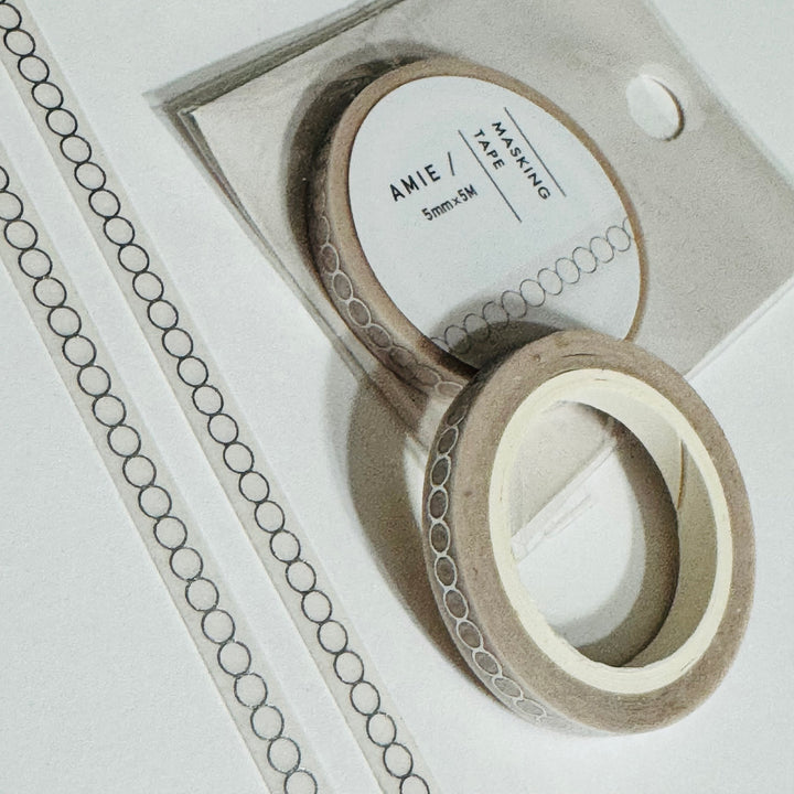 DELICATE TAMBOURINE CONCENTRIC Circles in Silver Foil World Craft Skinny Washi Tape ~ 1 Roll ~ 5mm x 5m (16 Feet)