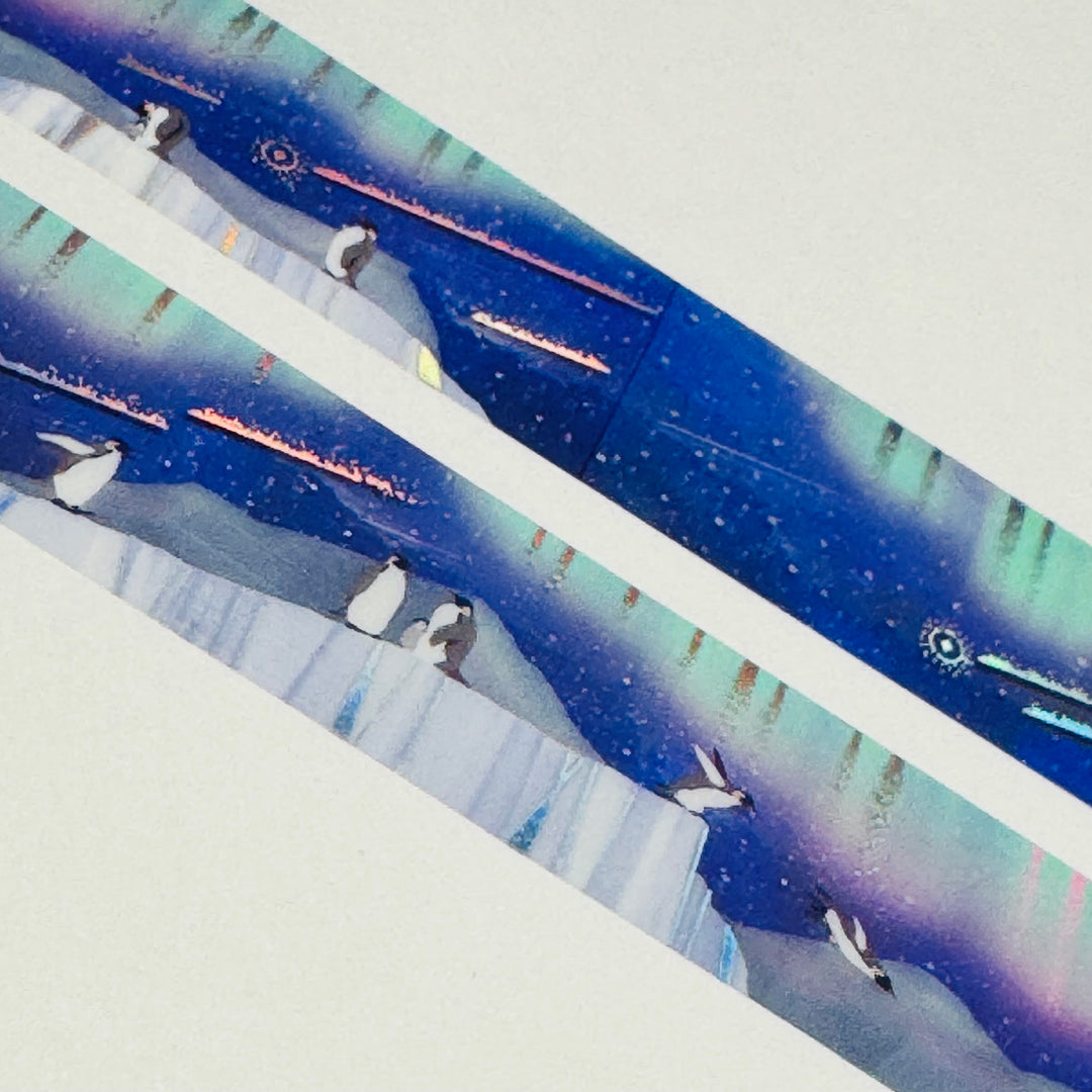 PENGUINS FROLLICKING Watching the Aurora Borealis World Craft PET Washi Tape ~ 1 Roll ~ 20mm x 5m (16 Feet) ~ 1 Roll ~ 20mm x 5m (16 Feet)