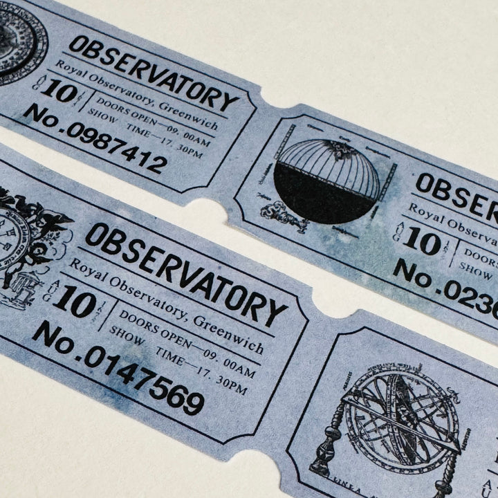 OBSERVATORY EXHIBITION ASTRONOMY Blue Kraft Tickets Washi Tape ~ 1 Roll ~ 25mm x 3m (10 Feet)