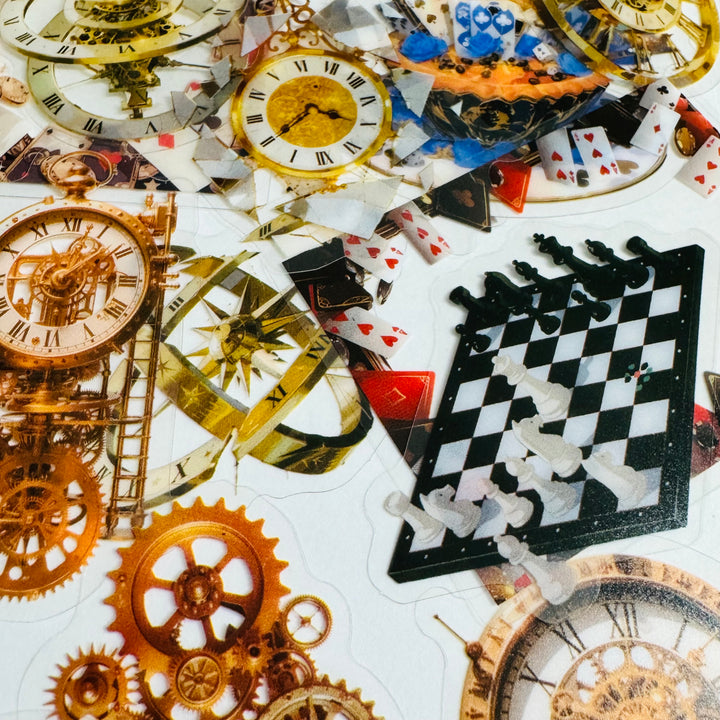 IT'S ALICE'S TIME GAME Matchbox Peelable Stickers Large Amount ~ 100 Pieces ~ 65-60mm Each