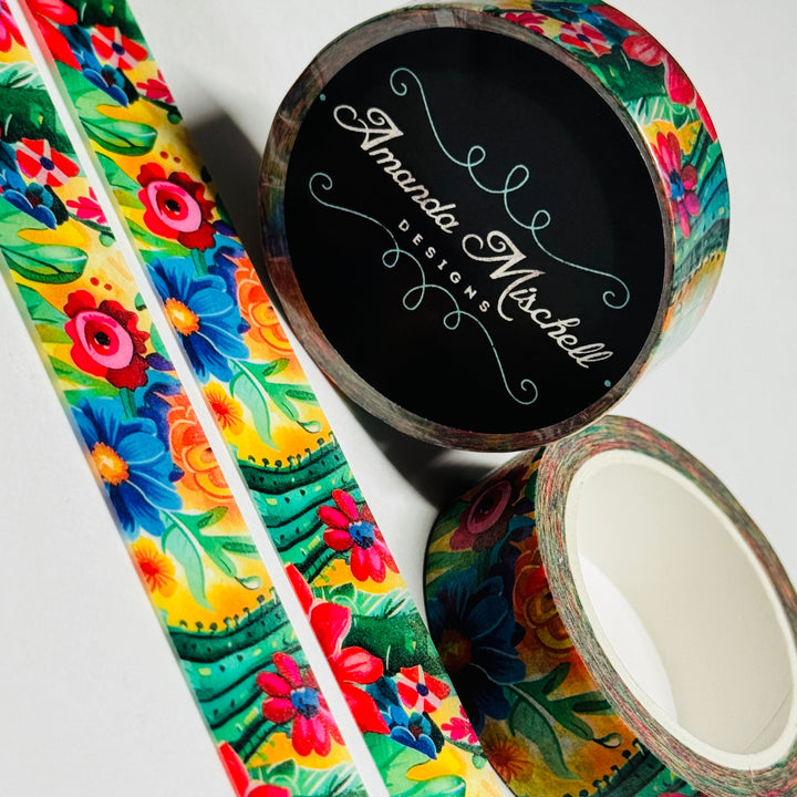 GORGEOUS BRIGHT & COLORFUL Flowers Washi Tape - 1 Roll - 15mm x 10m (33 Feet)