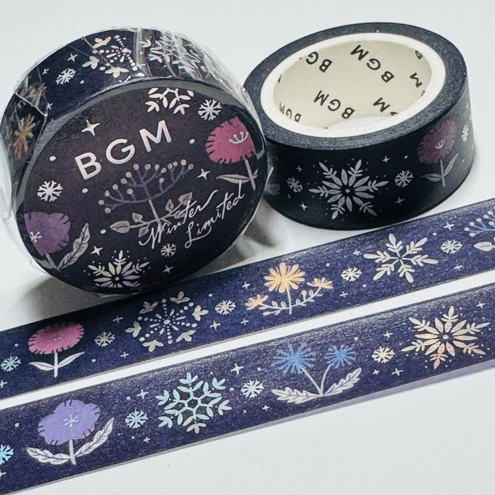 CRYSTAL FLOWERS And SILVER SNOWFLAKES Foil Designed By BGM Washi Tape ~ 1 Roll ~ 15mm x 5m (16 Feet)