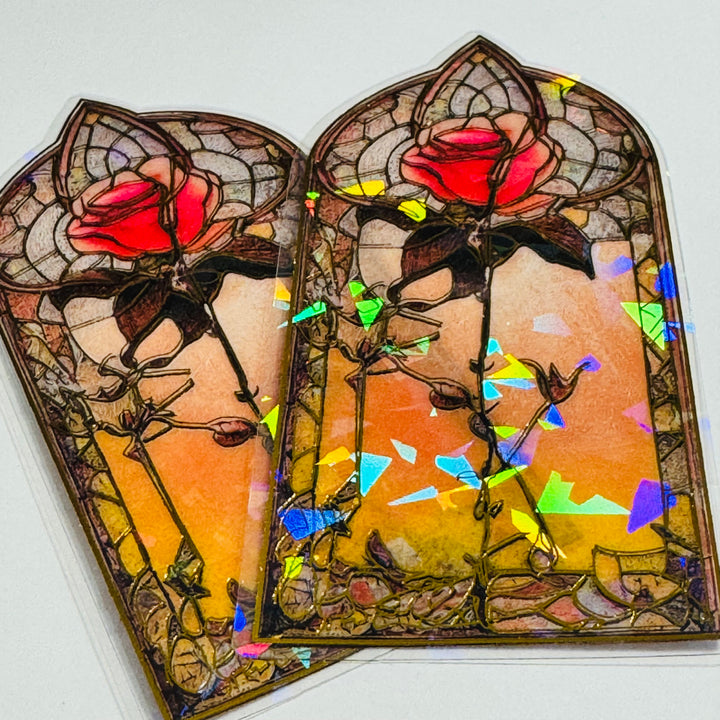 CATHEDRAL ROSE STAINED Glass Windows Gold Foil Peelable Stickers ~ 10 Large Stickers ~ 60-120mm