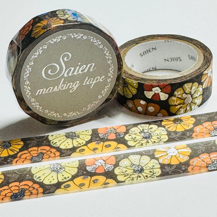SILVER FALL PUMPKINS & GUORDS Saien Masking Washi Tape ~ 1 Roll ~ 15mm x 7m (23 Feet)