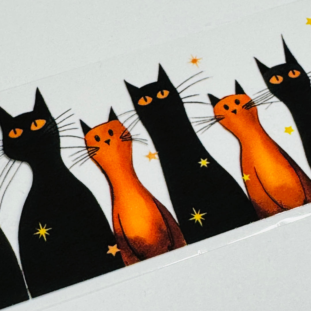 MID-CENTURY HALLOWEEN CATS In Orange & Black PET Washi Tape ~ 1 Roll ~ 40mm x 2m (7 Feet)