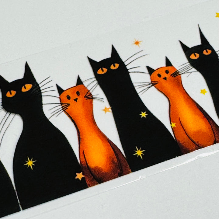 MID-CENTURY HALLOWEEN CATS In Orange & Black PET Washi Tape ~ 1 Roll ~ 40mm x 2m (7 Feet)
