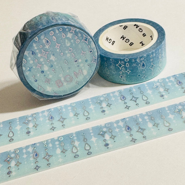 GARLAND DROPS Snow Blue In Silver Foil Designed By BGM Washi Tape ~ 1 Roll ~ 15mm x 5m (16 Feet)