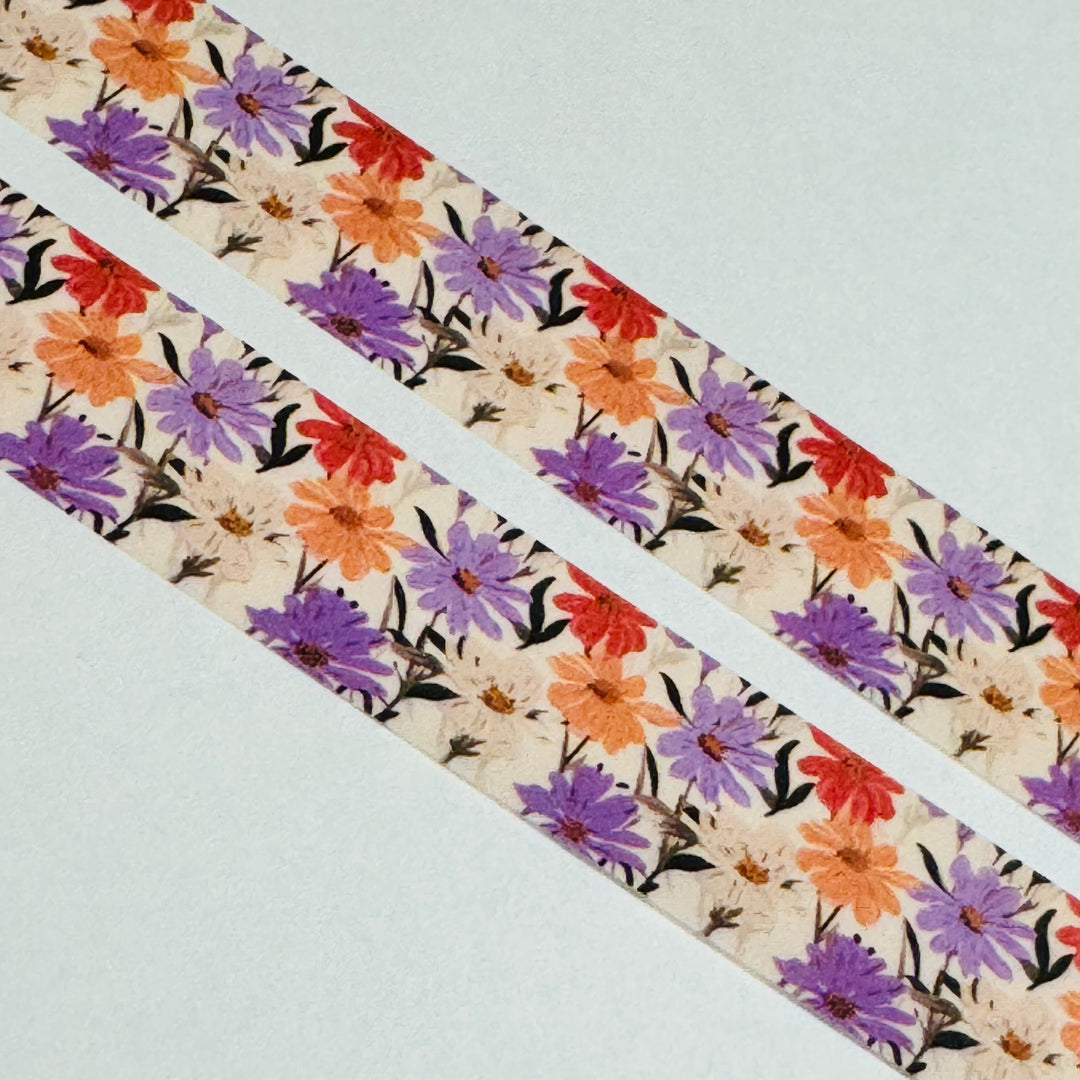 SPRING RAINBOW DAISIES Pink Peach Orange Washi Tape - 1 Roll - 15mm x 10m (33 Feet)