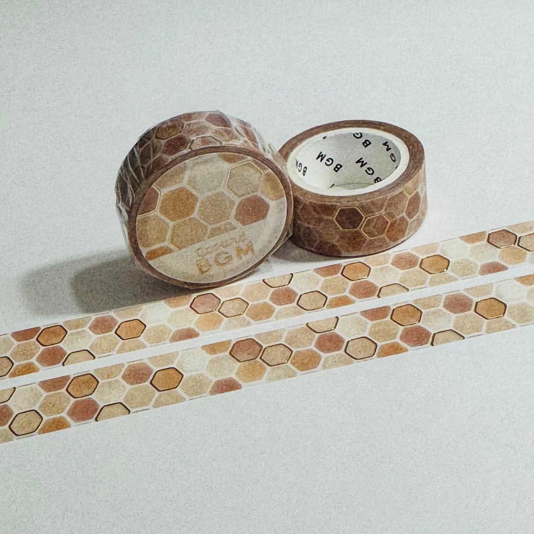 HONEY COMB Neutrals BGM Gold Foil Washi Tape ~ 1 Roll ~ 15mm x 5m (16 Feet)