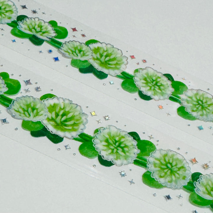 LUCKY WHITE Clover World Craft PET Washi Tape ~ 1 Roll ~ 20mm x 5m (16 Feet) ~ 1 Roll ~ 20mm x 5m (16 Feet)