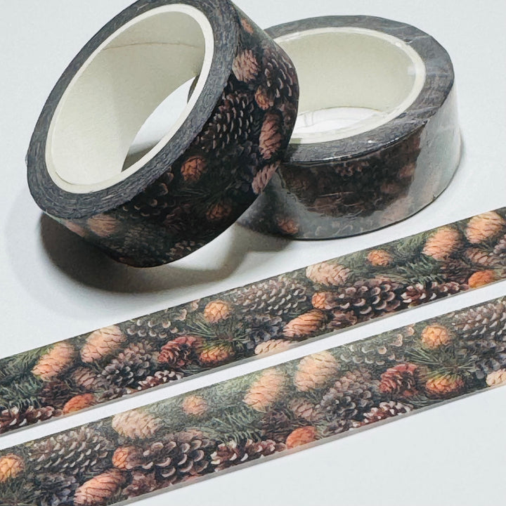 FRAGRANT HEARTH PINECONES Washi Tape ~ 1 Roll ~ 15mm x 10m (33 Feet)