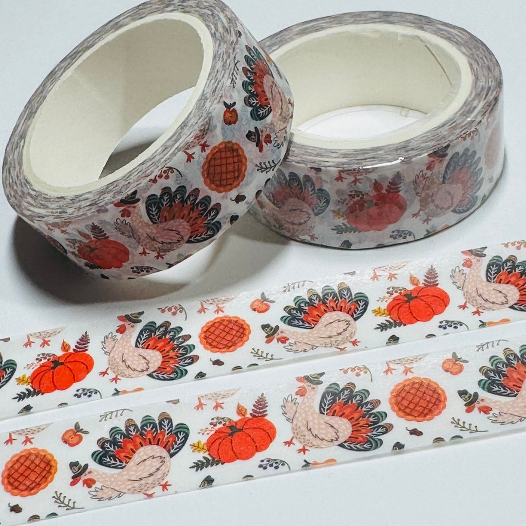 TURKEY TIME THANKSGIVING Washi Tape ~ 1 Roll ~ 15mm x 10m (33 Feet)