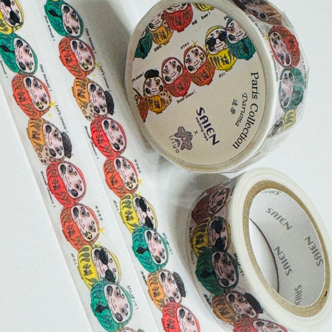 ROCKING & ROLLING DARUMAS Saien Masking Washi Tape ~ 1 Roll ~ 15mm x 7m (23 Feet)