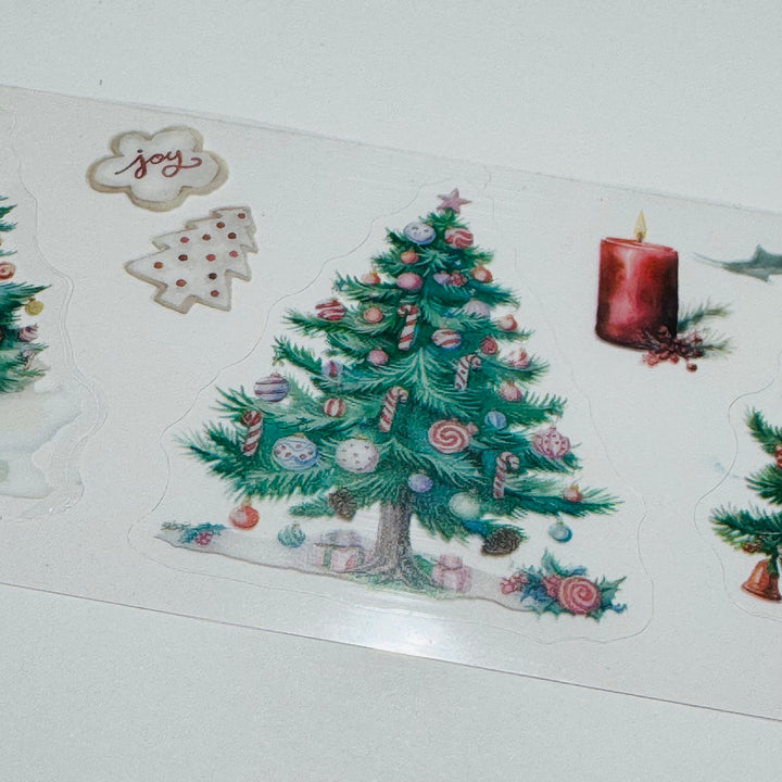 DECORATED CHRISTMAS TREES Pre-Cut PET Washi Tape ~ 1 Roll - 50mm x 2m (7 Feet of Washi Stickers)