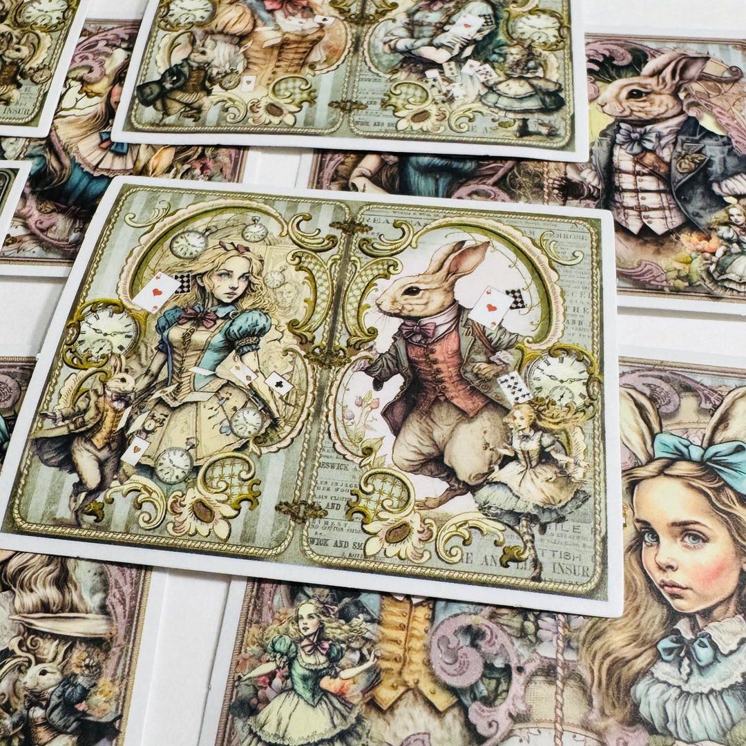 STEAMPUNK WONDERING ALICE Peelable Stickers  ~ 30 Pieces ~ 2 x 2.75 Inches Each