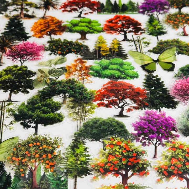 SEASONAL TREES In FULL BLOOM Peelable PET Stickers  ~ 50 Stickers ~ Approximately 2 Inches Each