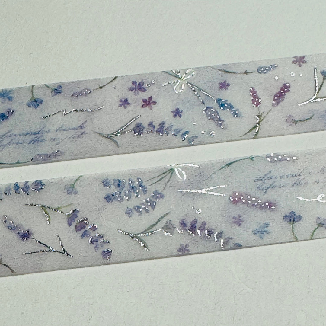 SILVER LAVENDER FLOATING FRONDS Floral Foil Saien Masking Washi Tape ~ 1 Roll ~ 15mm x 7m (23 Feet)