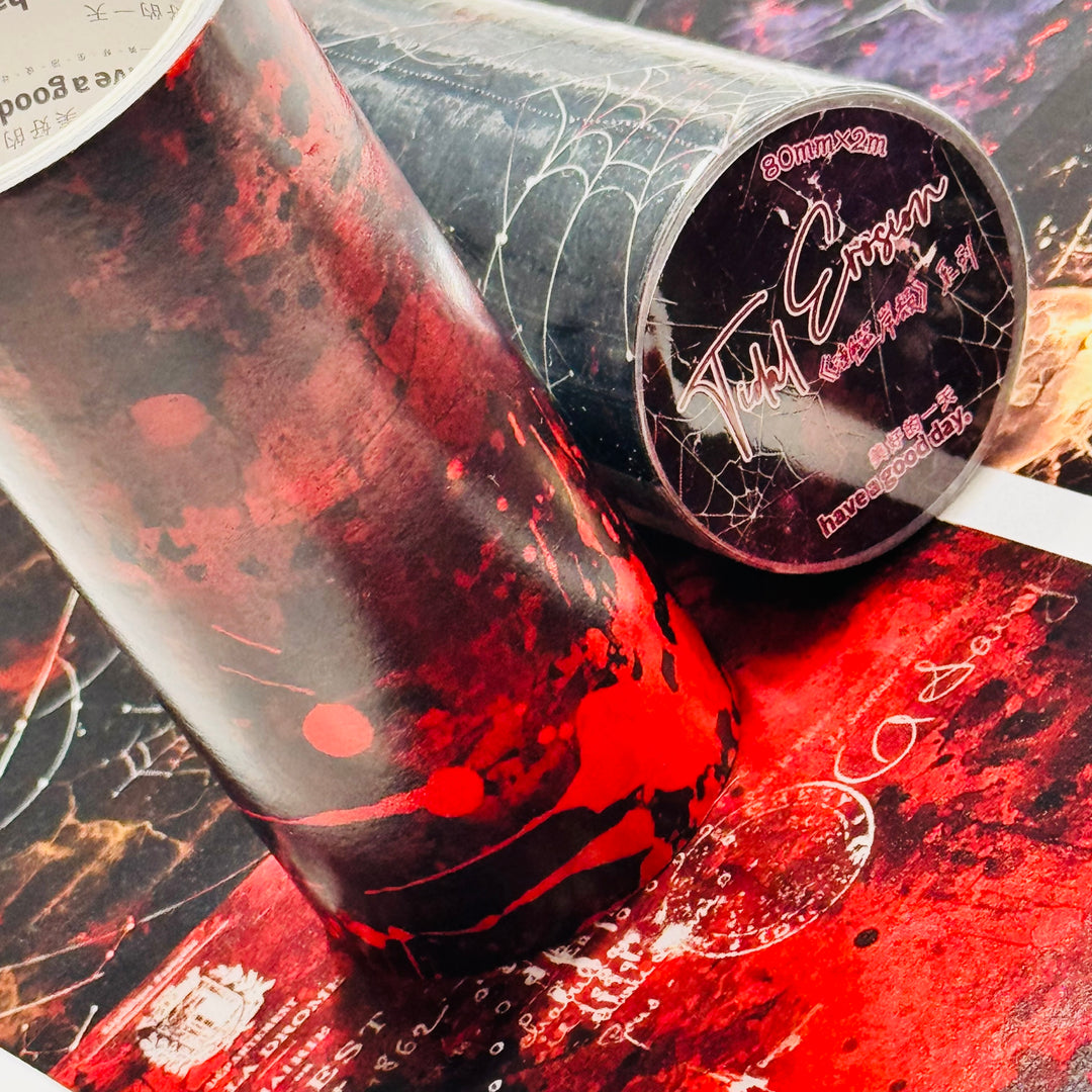 BLOOD SPLATTERS & SPIDERWEBS Creepy Halloween XL Washi Tape ~ 1 Roll ~ 80mm x 2m (7 Feet)