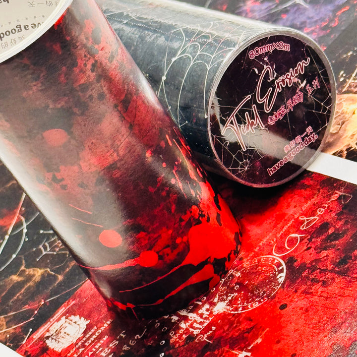 BLOOD SPLATTERS & SPIDERWEBS Creepy Halloween XL Washi Tape ~ 1 Roll ~ 80mm x 2m (7 Feet)