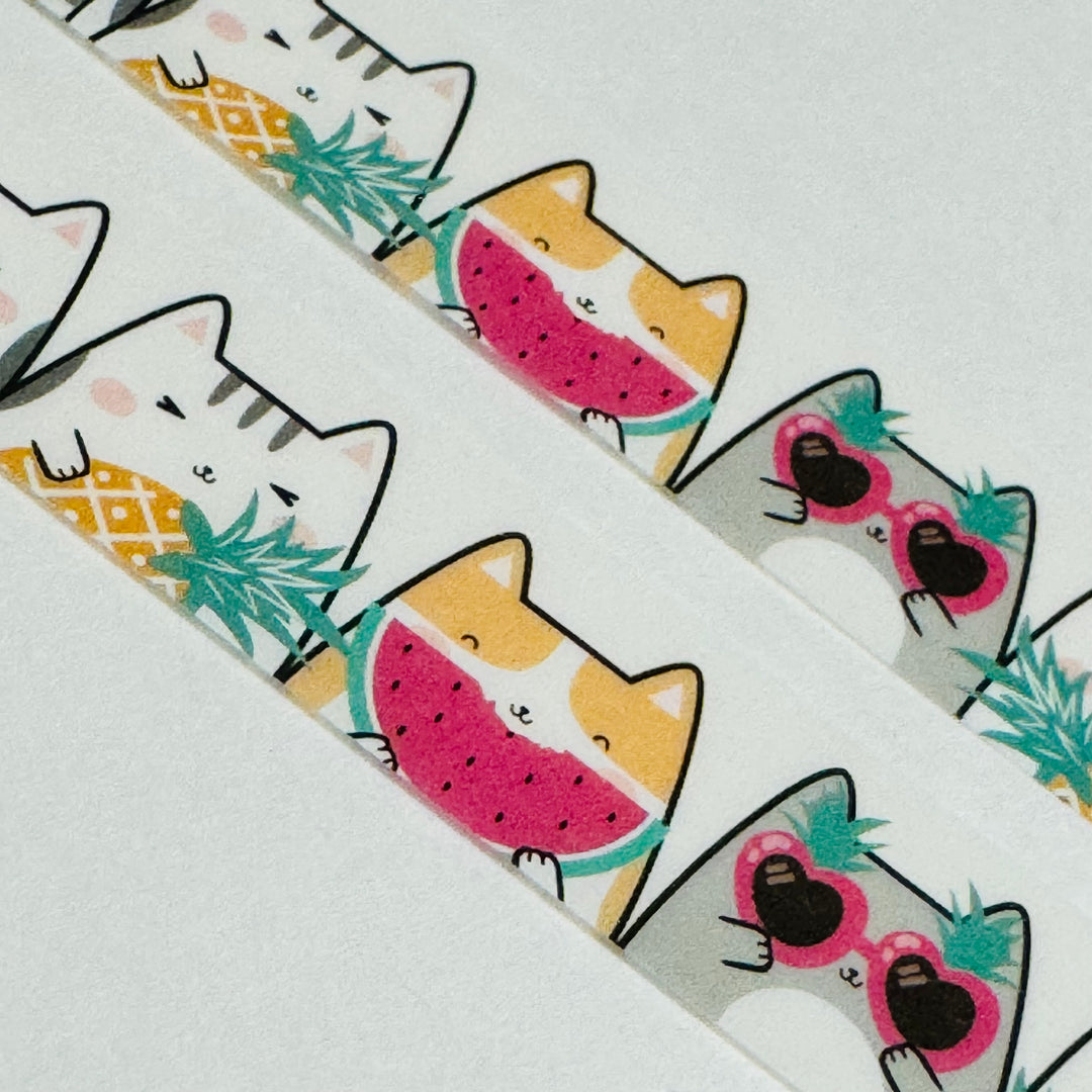 TROPICAL VACATIONING CATS Washi Tape - 1 Roll - 15mm x 10m (33 Feet)