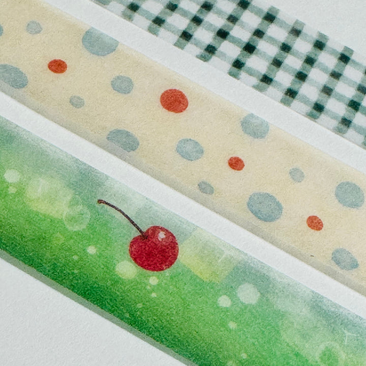 CREAM SODA FOUNTAIN Trio Saien Masking Washi Tape Set ~ 3 Roll ~ 15mm x 7m (23 Feet Each Roll)