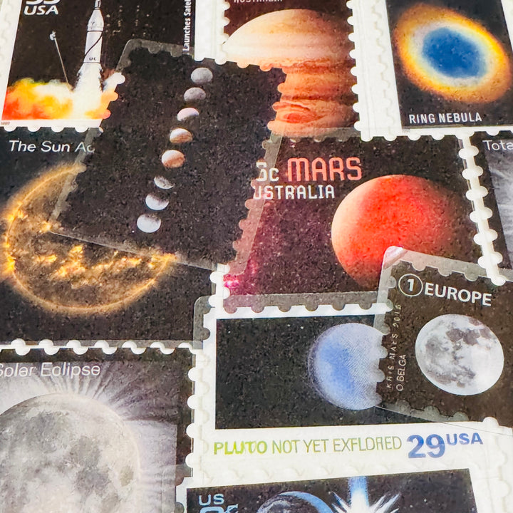 SCIENTIFIC GALAXY NIGHT SKY Space Stamp Peelable PET Stickers  ~ 55 Pieces ~ Approximately 2 Inches Each