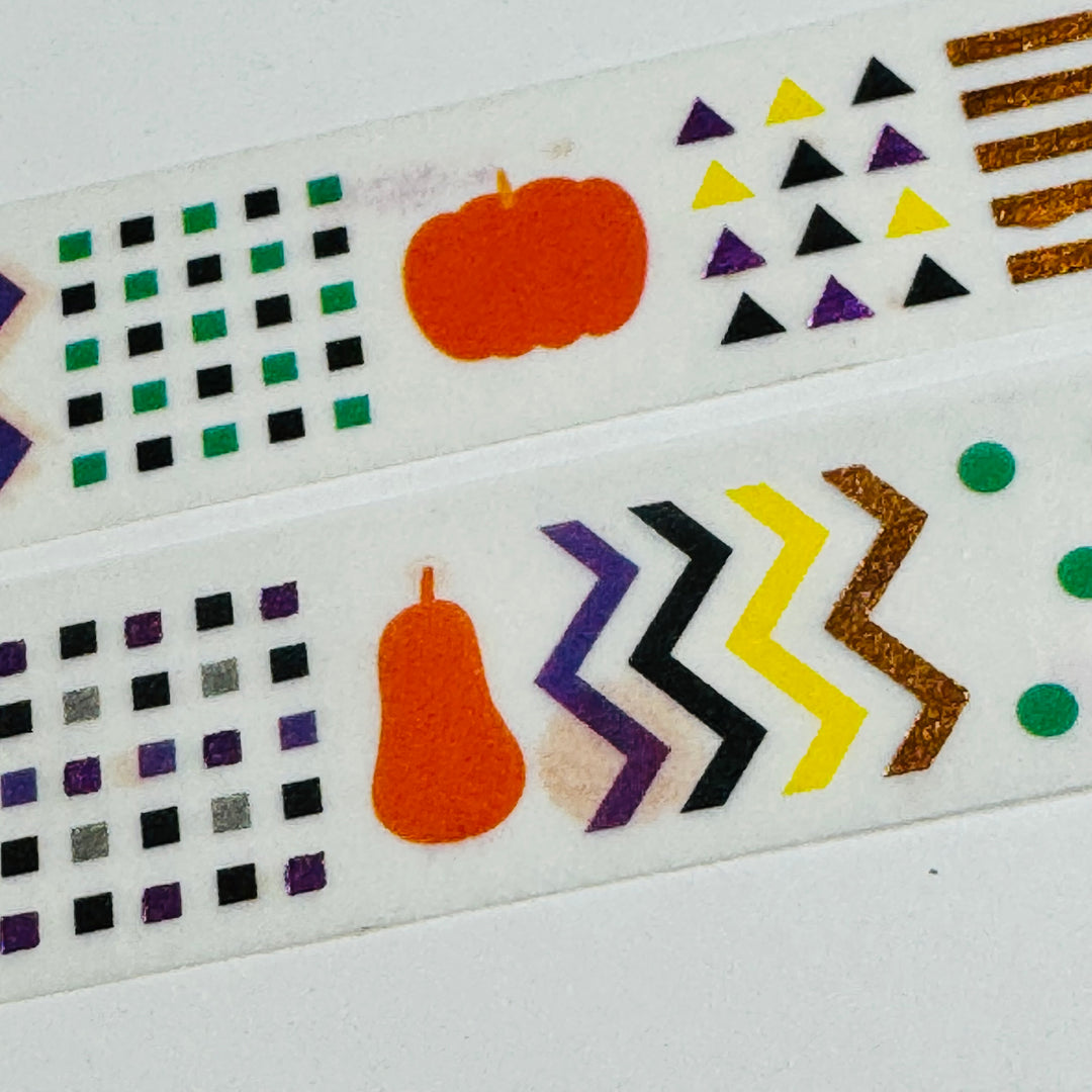 HALLOWEEN SHAPES & SQUIGGLES Foiled Saien Masking Washi Tape ~ 1 Roll ~ 15mm x 5m (Feet)