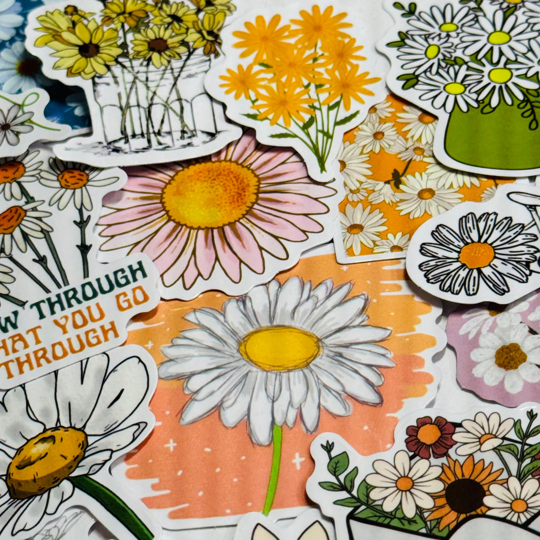 STORIES Of DAISIES Floral Peelable Stickers  ~ 50 Pieces ~ Each Sticker is Approximately 30-50mm
