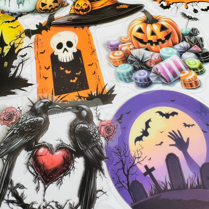 A TASTE OF MACABRE Halloween Peelable PET Stickers  ~ 50 Pieces ~ Each Sticker is 30 - 60mm