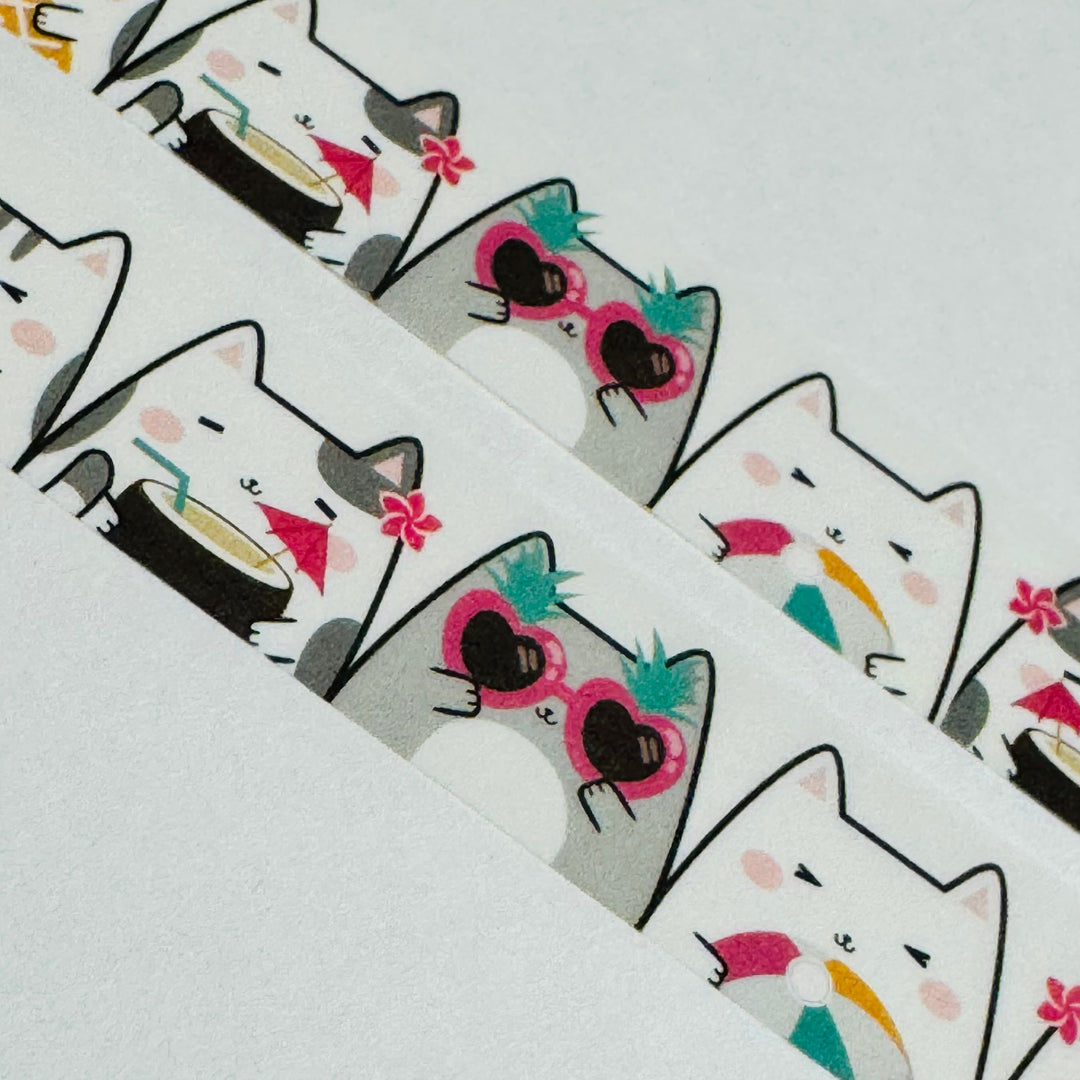 TROPICAL VACATIONING CATS Washi Tape - 1 Roll - 15mm x 10m (33 Feet)