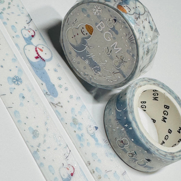 FROSTY SNOW FRIENDS In Silver Foil Designed By BGM Washi Tape ~ 1 Roll ~ 15mm x 5m (16 Feet)