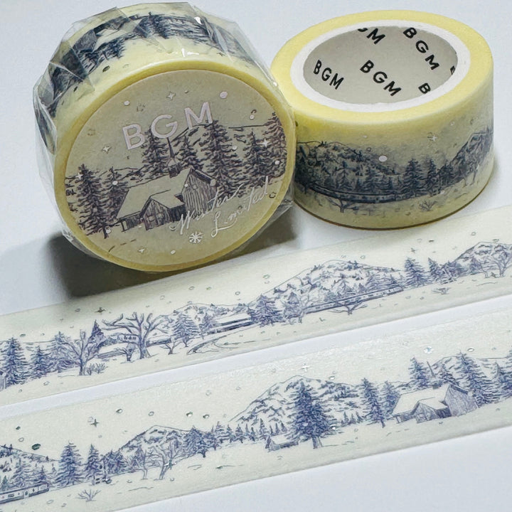 WINTER CABIN In The WOODS In Silver Foil Designed By BGM Washi Tape ~ 1 Roll ~ 20mm x 5m (16 Feet)